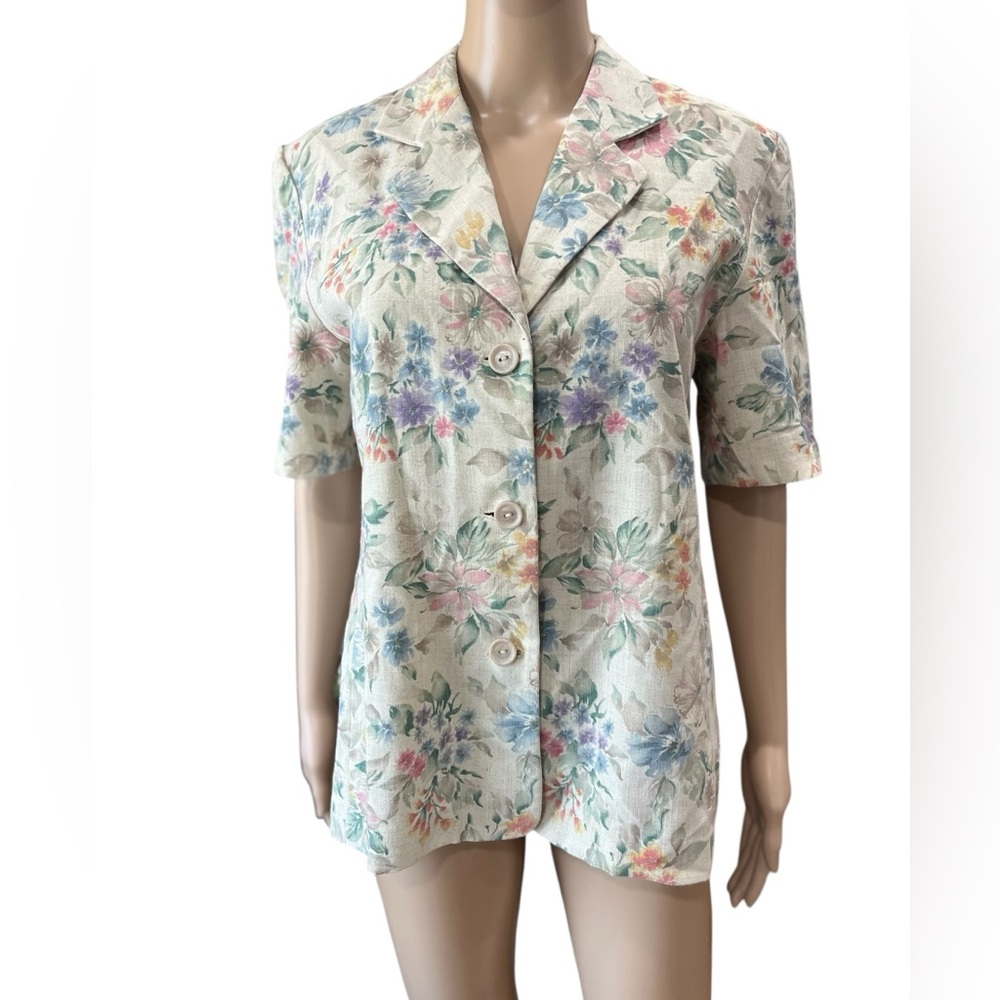 Cottagecore tailored handmade button watercolor Vintage 90s Top /jacket L